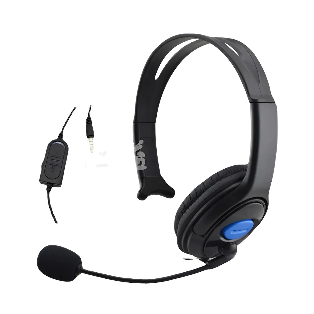 Black PS4 wired gaming headset with 3.5mm plug and head-mounted over-ear design