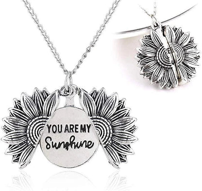 A stunning sunflower pendant necklace with an adjustable chain in various fashionable colors