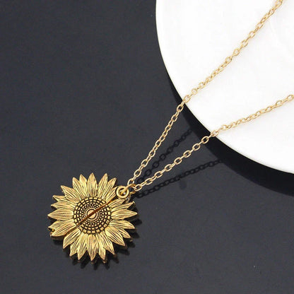 A stunning sunflower pendant necklace with an adjustable chain in various fashionable colors