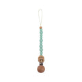 Beech wood clip pacifier chain 29cm length with silicone beads in assorted colours for baby.