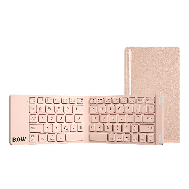 Folding Bluetooth keyboard and mouse set in elegant white with touchpad and wireless connectivity
