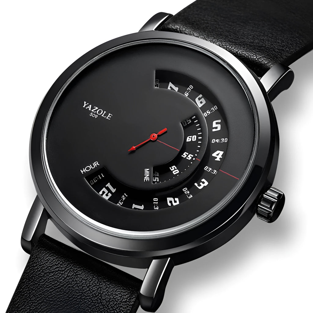 Men's waterproof quartz watch with turntable feature on metal strap showing analogue and digital display