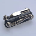 Chrome vanadium steel bicycle repair combination tool in four colour options showing compact 9.2cm design