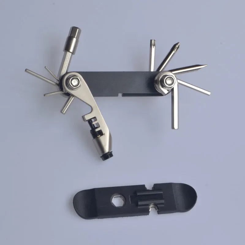 Chrome vanadium steel bicycle repair combination tool in four colour options showing compact 9.2cm design