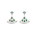 Fan-shaped earrings with green zircon inlay gold-plated Yajin metal silver colour