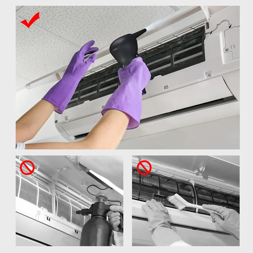 Black cordless air duster with withdrawable nozzle, warm light, for cleaning computer keyboard and camera