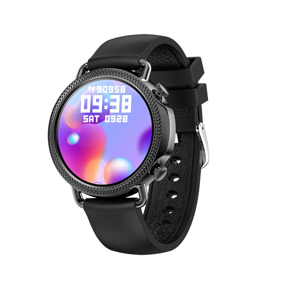 Women's smart watch with 1.28 inch TFT touch screen and silicone strap, showing step counting display