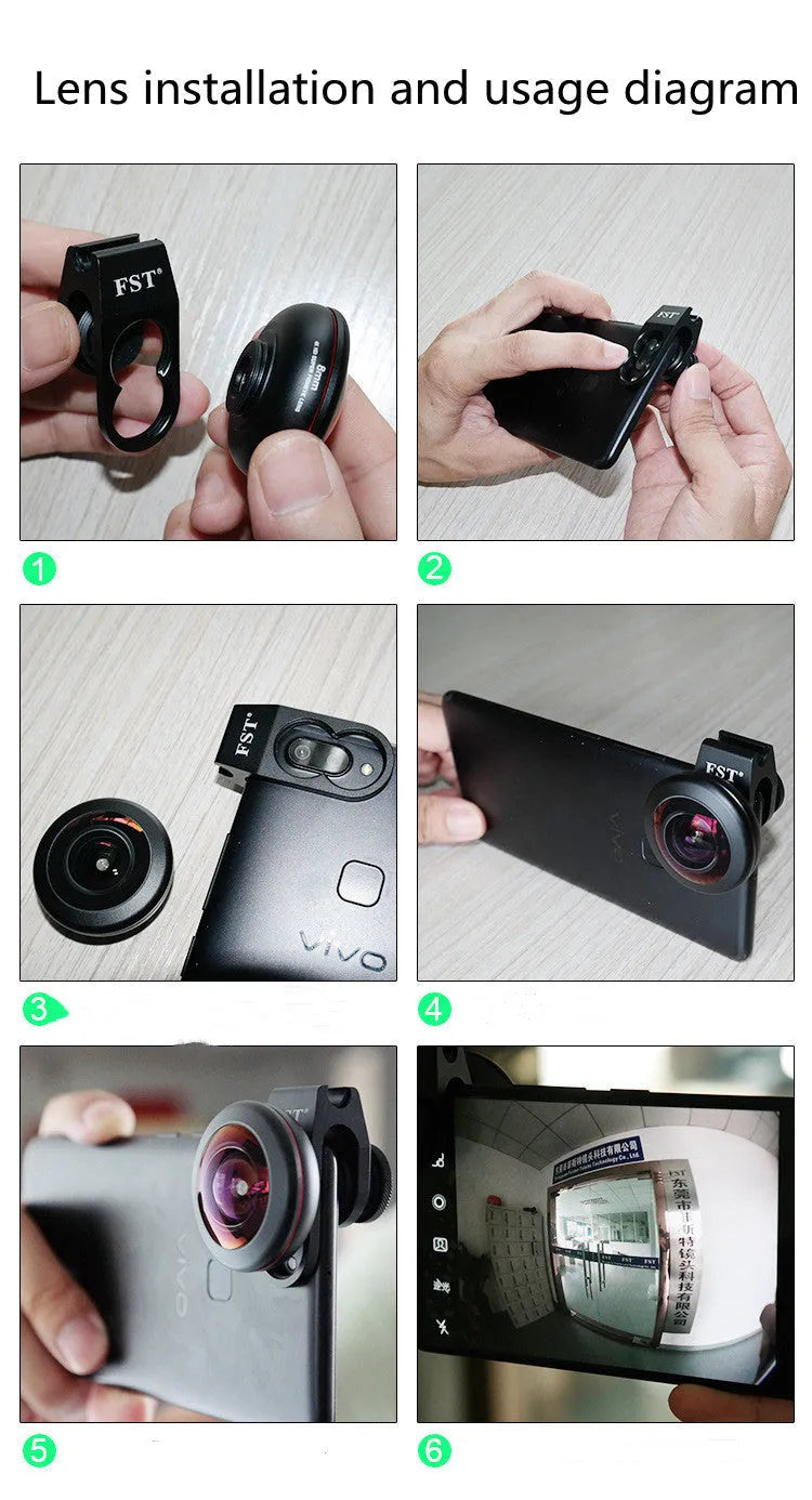 Factory direct mobile phone external lens set showing wide-angle, macro, fisheye, and portrait attachments