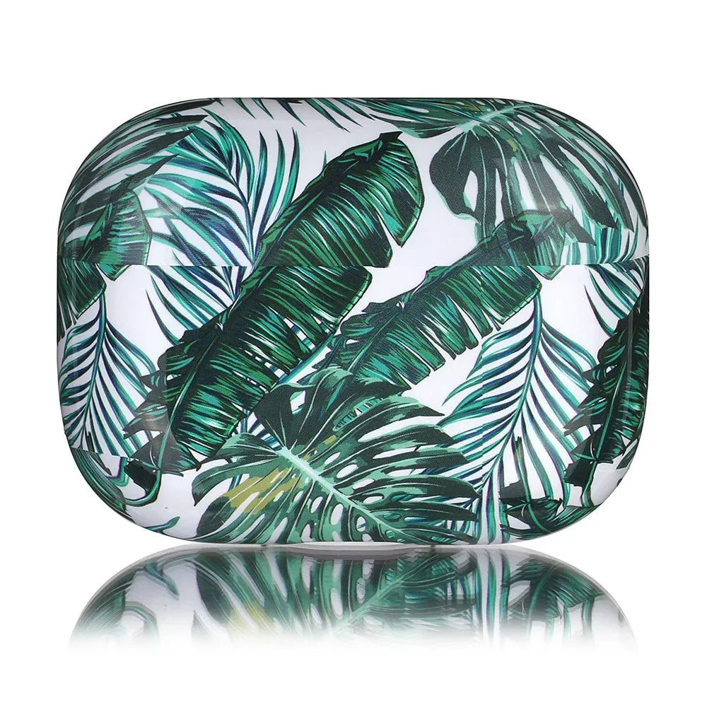 Blue and green banana leaves patterned TPU case for Apple AirPods 1, 2, and Pro models