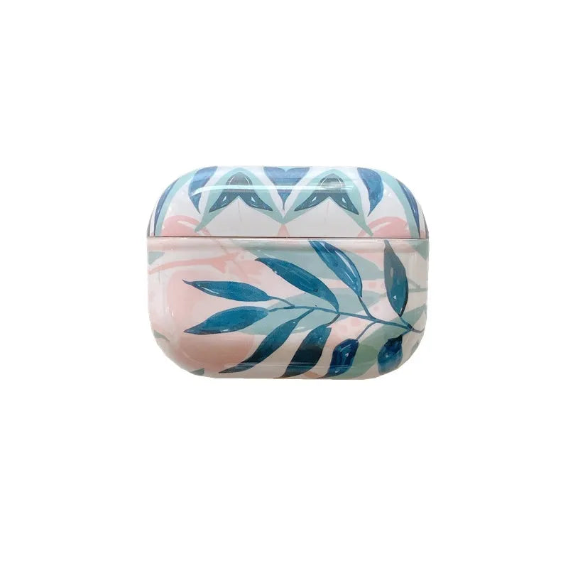 Blue and green banana leaves patterned TPU case for Apple AirPods 1, 2, and Pro models