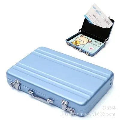 Aluminium mini suitcase business card holder, 9.6x8.2x1.6cm, in golden pink black blue or silvery.