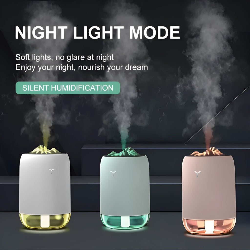 Mini cylindrical USB humidifier with 260ml water tank in green, pink or white colour options