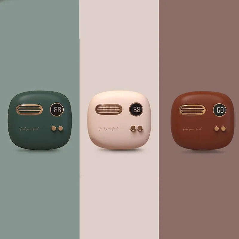 2-in-1 retro hand warmer and 5000mAh power bank in purple with digital display