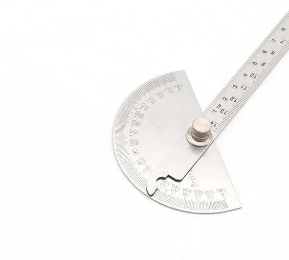 Adjustable plastic protractor ruler showing 180 degree measurement scale