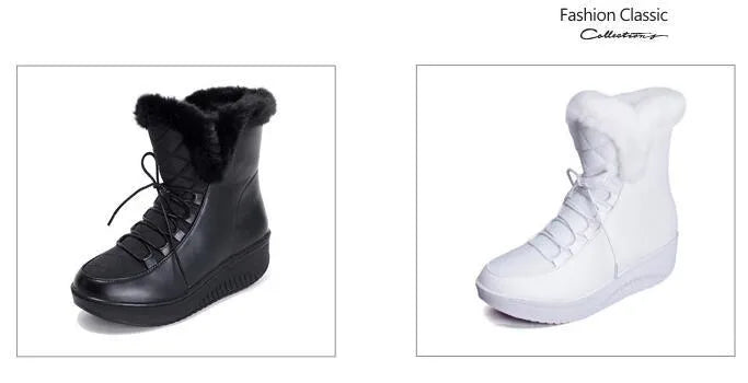 Women's black winter boots with 3cm platform and lace-up closure on water-resistant PU leather