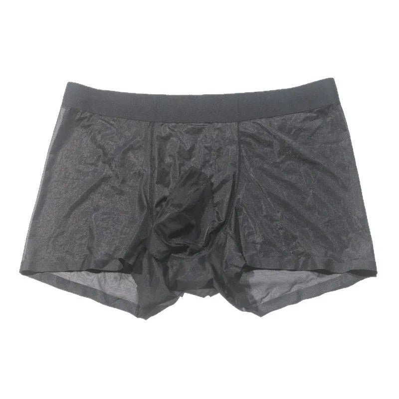 Men's transparent nude feel ice silk stockings in plus sizes on a grey background.