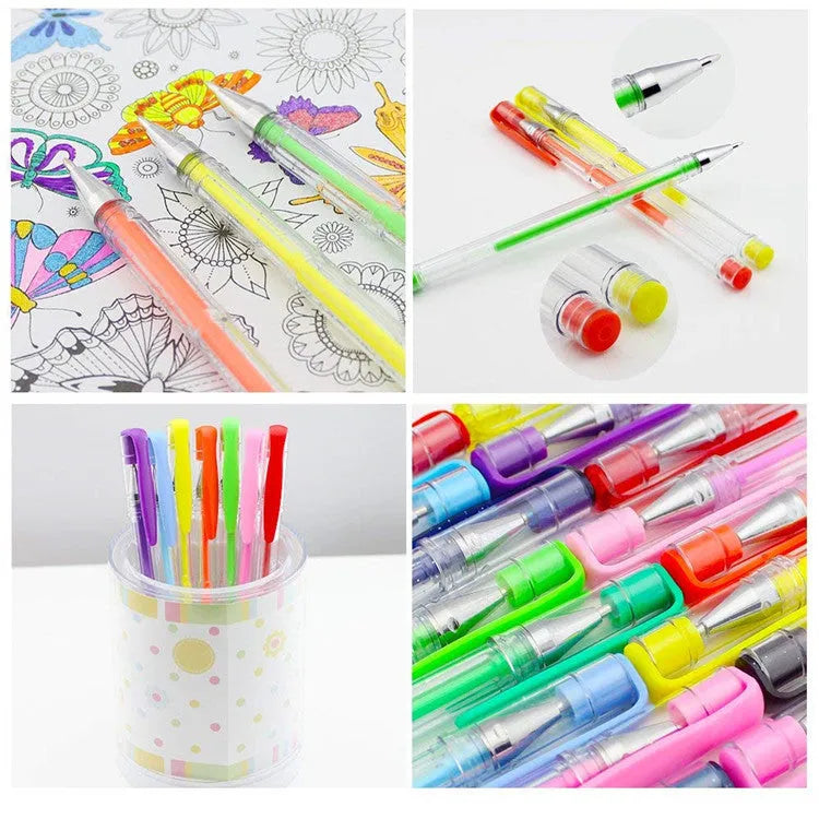 100 colour gel pens in plastic case with 0.5mm and 1.0mm tip sizes for office and adult colouring