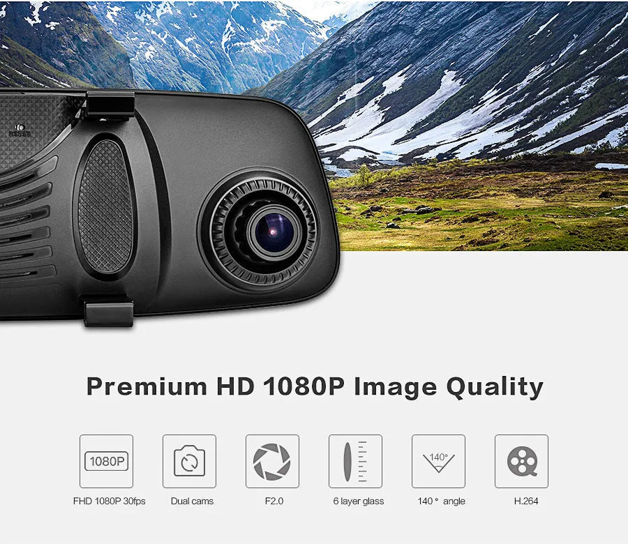 8-inch 4G Android cloud mirror driving recorder with 7.84 IPS touch screen displaying front camera view