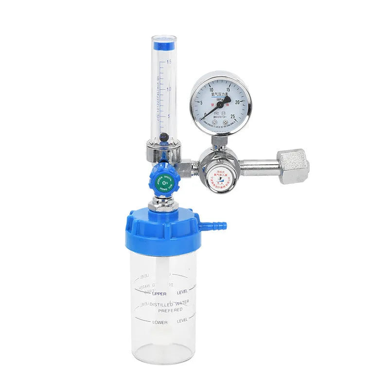 Blue oxygen pressure reducer for cylinder with rated outlet pressure 0.25 MPa and flow range 1-110 m3/h