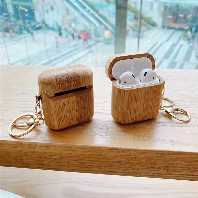 Wood grain AirPods case cover in carbonised wood colour with clamshell design