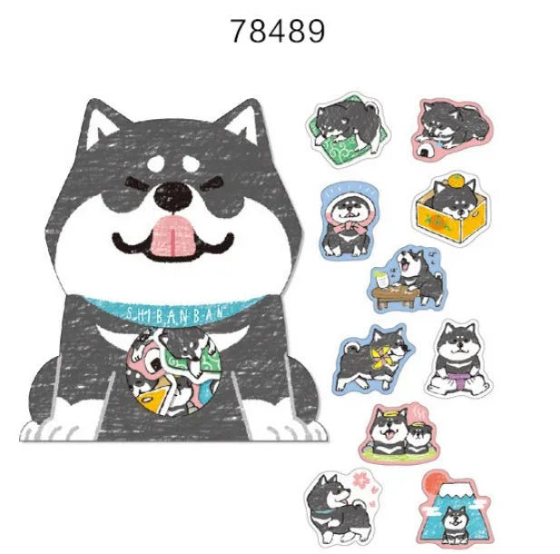 Pack of hand-drawn dog-themed irregular shape stickers in waterproof vinyl material for journal decoration