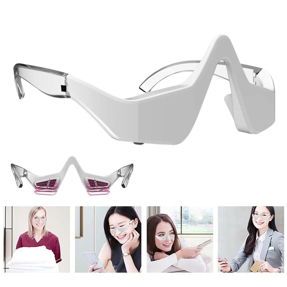 Pink and white 3D micro-current eye massager beauty instrument with glasses-style design