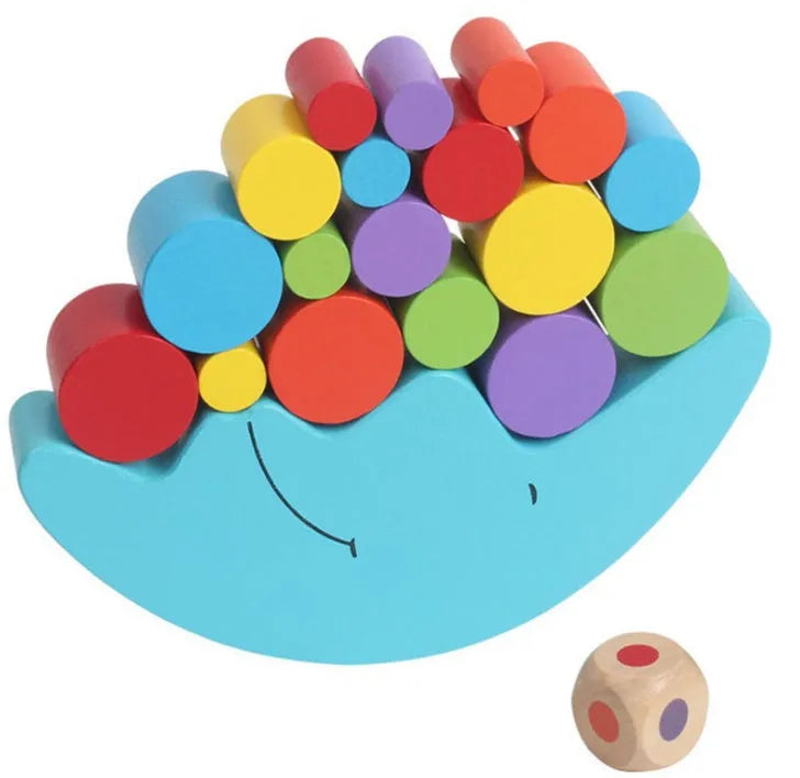 Yellow and blue Moon themed wooden balance stacking game toy for toddlers aged 2-4 years.