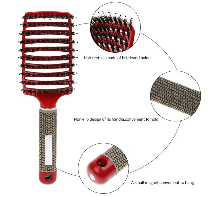 Detangling hairbrush with bristle and nylon teeth for effortless hair management and scalp massage