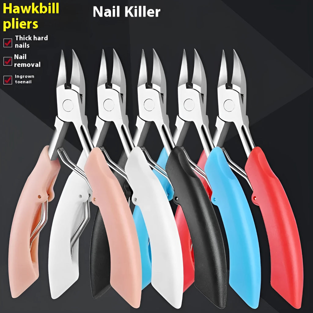Bevel nail groove clippers in black, red, blue, pink, and white colours made from plastic stainless steel.
