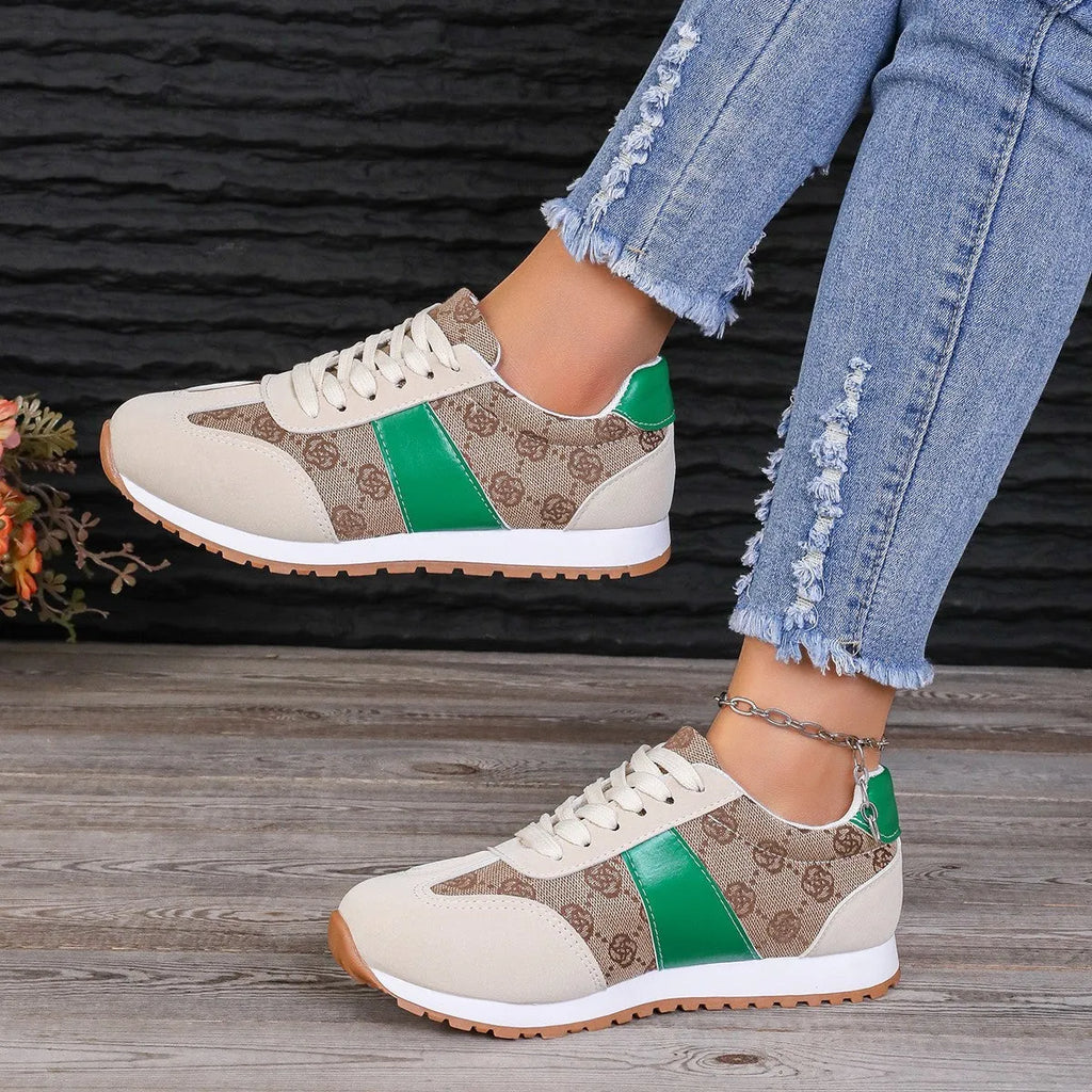 Women's oversized casual lace-up shoes in khaki with cross-strap design and round toe