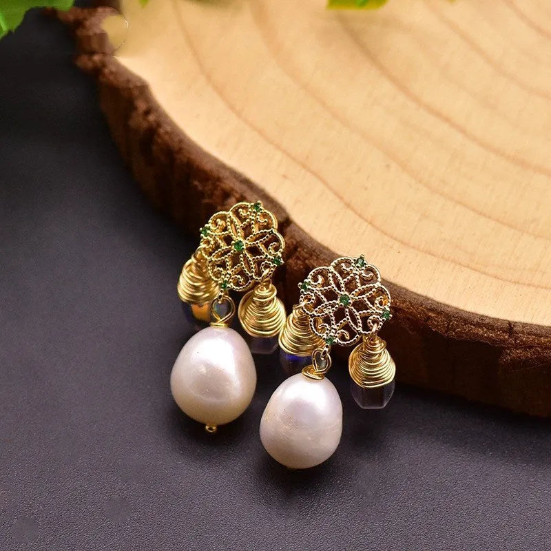 Baroque Edison pearl drop earrings for women, pearl material, no inlay, colour as shown