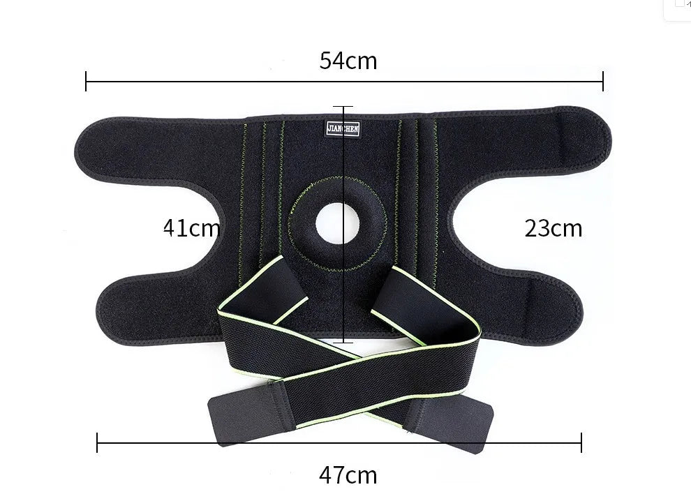 Black outdoor sports compression knee pads with metal spring, SBR pad, and magic buckle, Type A or B
