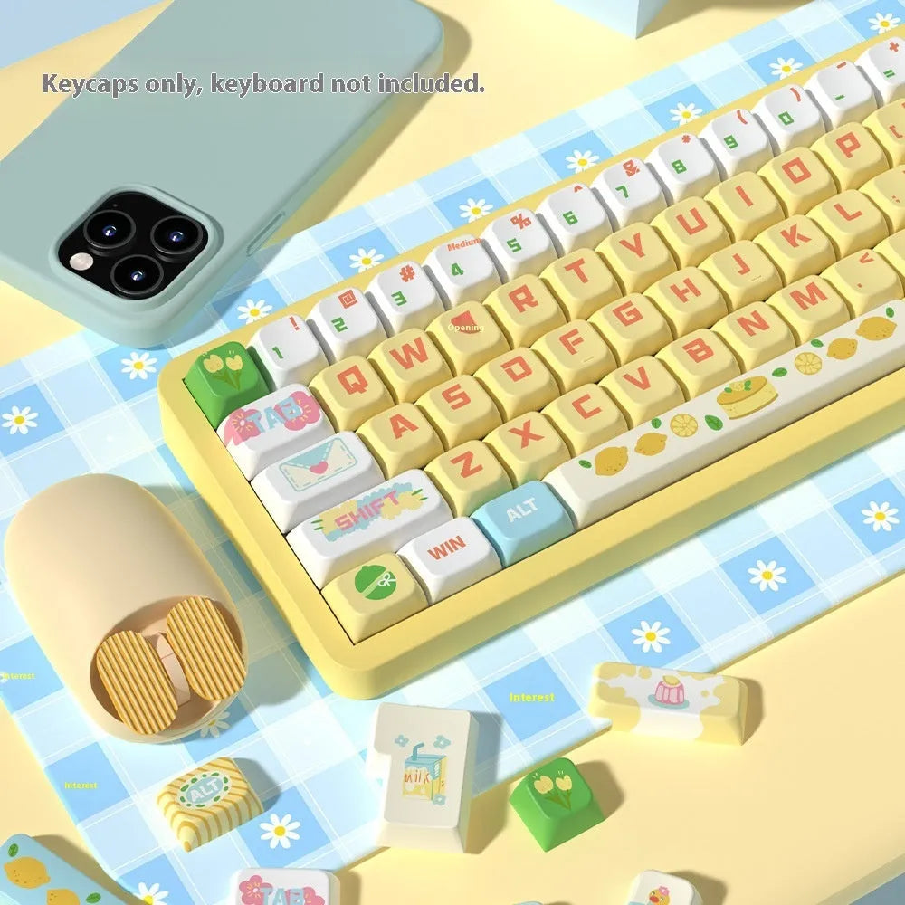 Custom PBT sublimation mechanical keyboard cap set in sea salt lemon cheese colour, 138 key or 158 key full set option