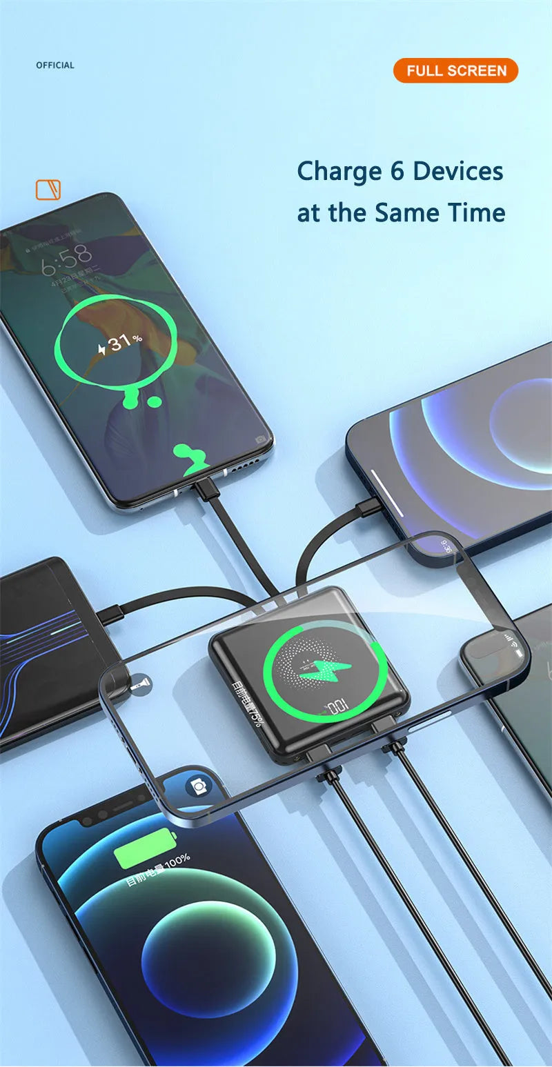 20000mAh PD fast charge power bank in black, green, or red with LCD display, compact 84mm design