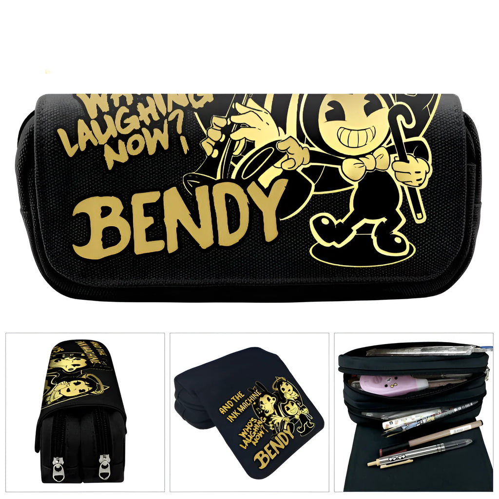Cartoon canvas student stationery pencil case with printed characters in compact 20x9x6.5cm size