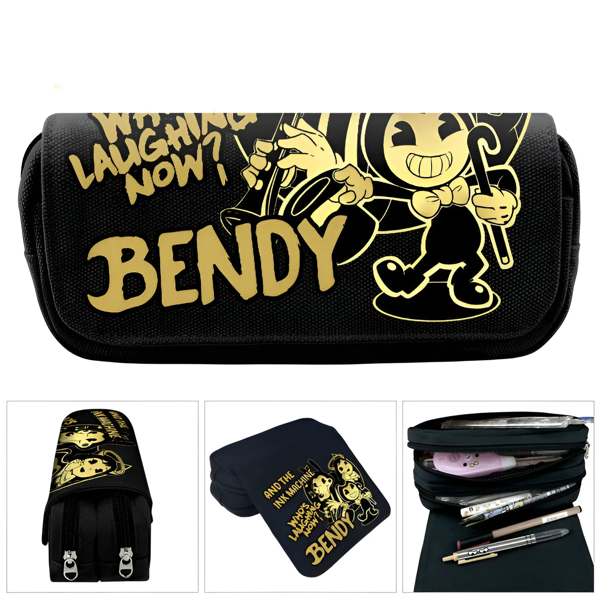Cartoon canvas student stationery pencil case with printed characters in compact 20x9x6.5cm size