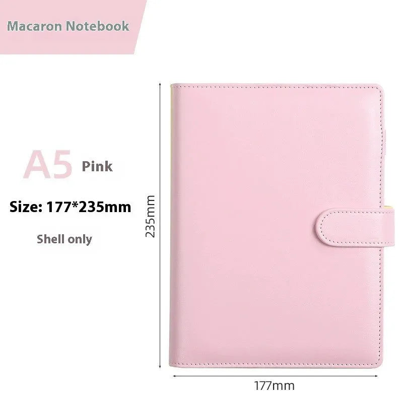 A5 PU leather loose-leaf binder zipper shell notebook cover in solid colour with closed zipper