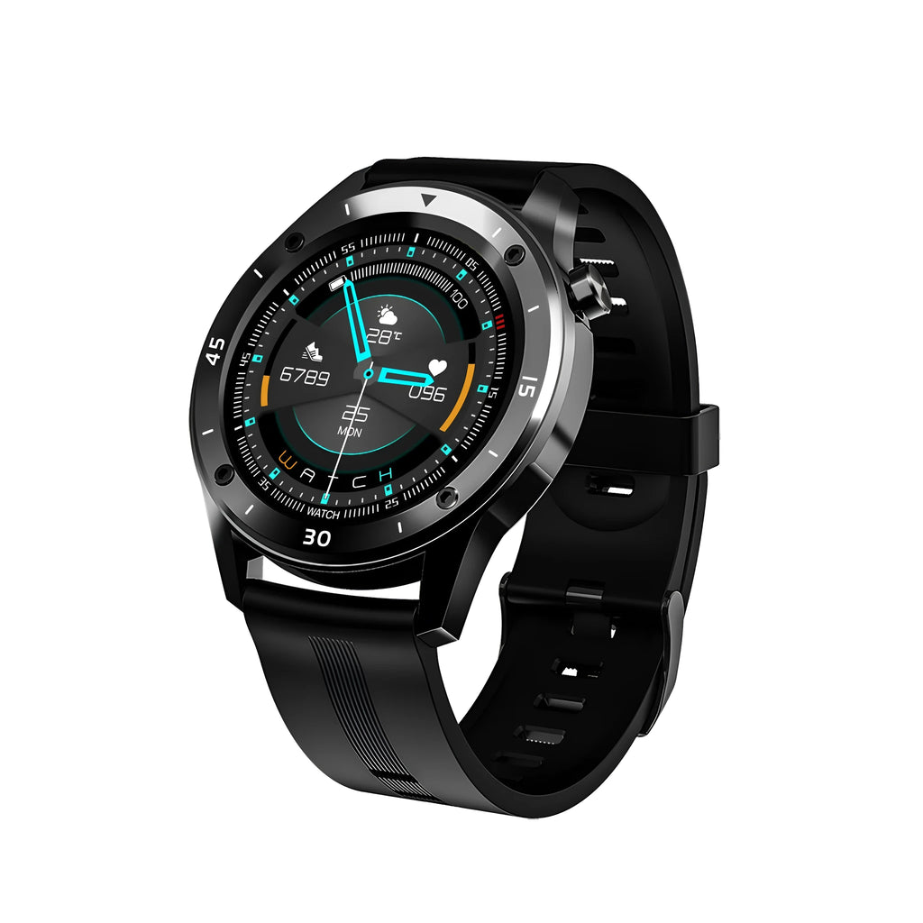 Black smartwatch with 1.54-inch screen compatible with iPhone and Android phones
