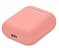 Silicone protective cover for Apple AirPods charging case shown in multiple solid colours including black, blue, and pink.