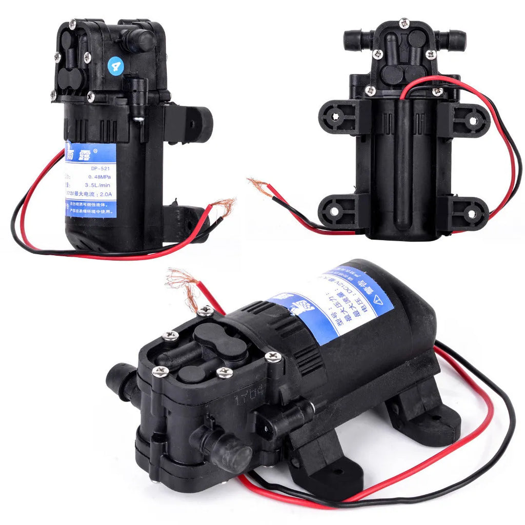 12V DC electric water pump motor with backflow colour, 12.5cm size, engineering plastic and pure copper construction