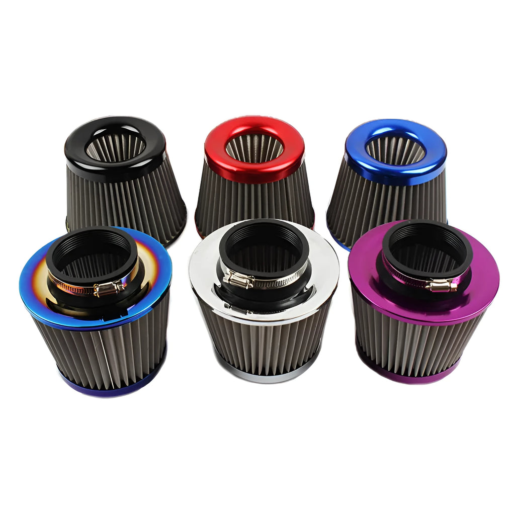 Baked blue stainless steel universal large flow mushroom head air filter with clamp on aluminium alloy body