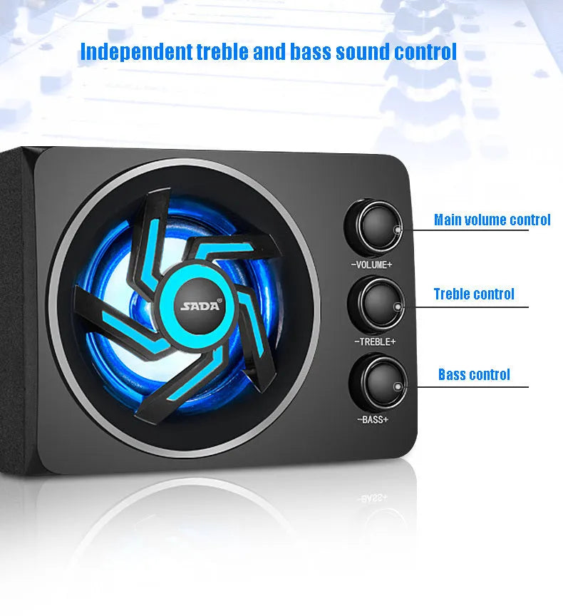 SADA D-209 Mini Bluetooth Speaker – small wooden computer speaker with 2.1 channels, black colour option