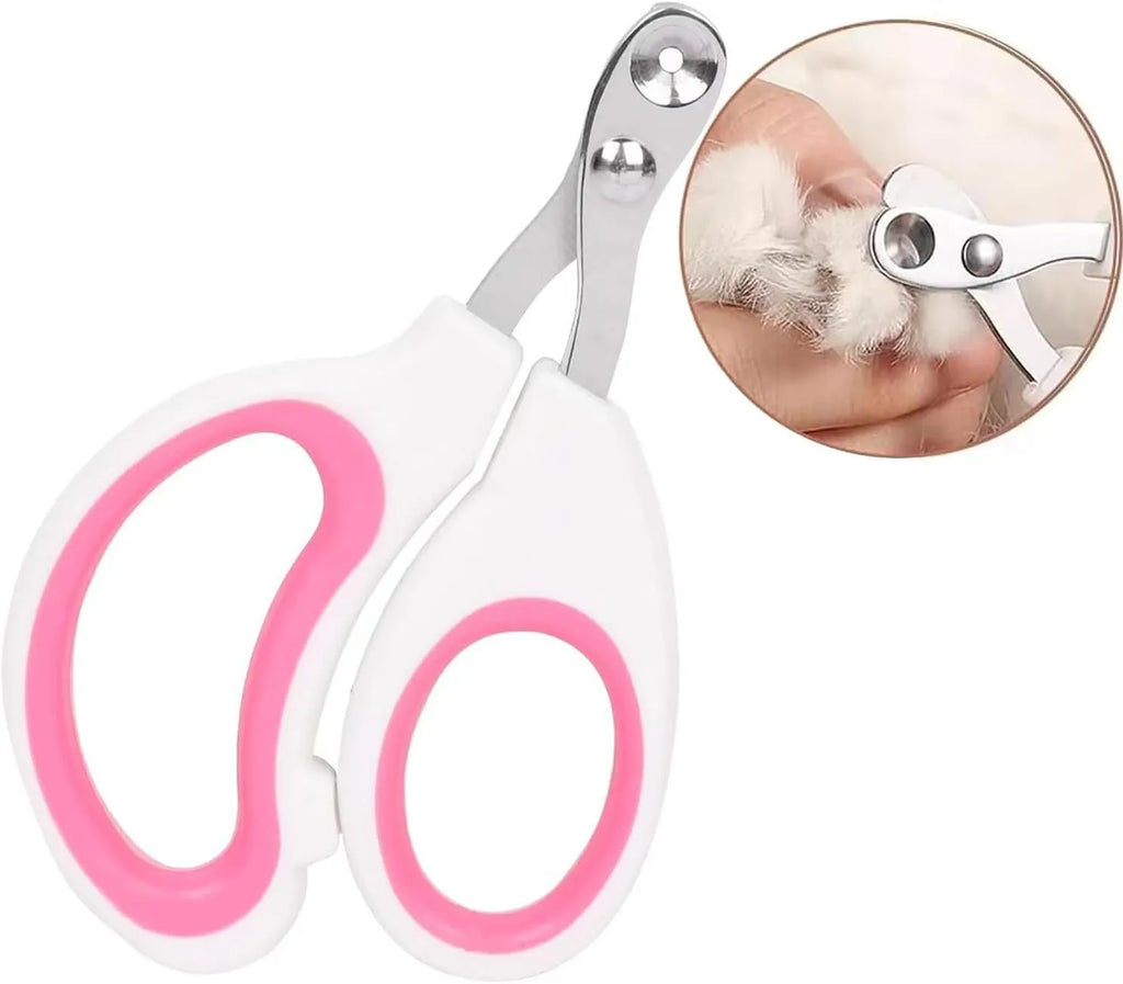 Blue cat nail clippers with circular cut hole and cushioned non-slip handles for safe pet grooming