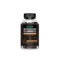 PET bottle containing 60 mushroom supplement gummies with soft chew format
