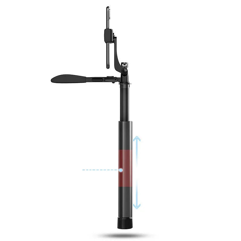 Black aluminium alloy Bluetooth selfie stick with remote control and tripod stand extended