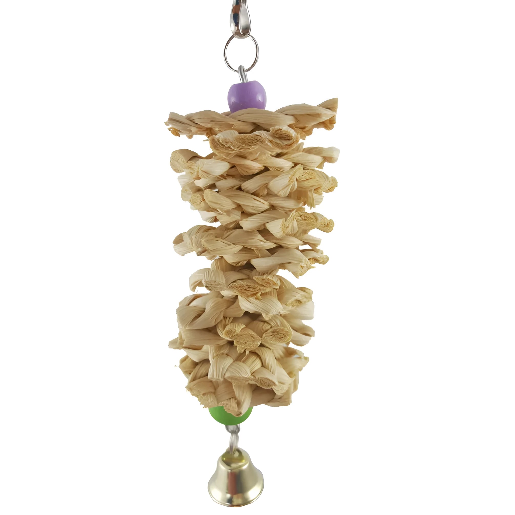 Natural grass parrot toy with bell, hanging from cage with hook, brown, 18-20 cm length