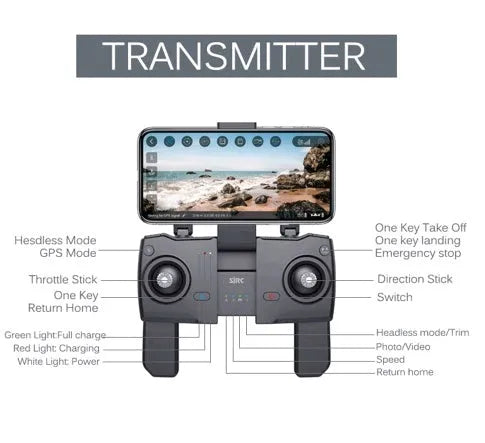 Black folding quadcopter drone with 1080P WiFi FPV camera, GPS return, folded size 14.5 x 10 x 6.5 cm