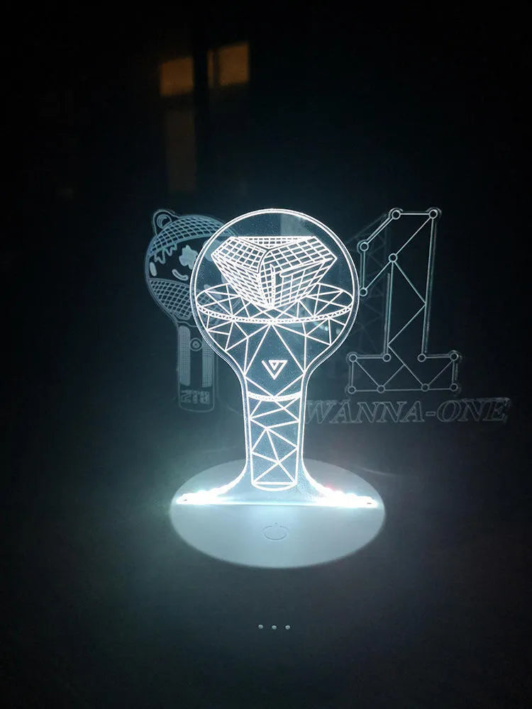 Clear acrylic stand with LED base displaying BTS Light 101 Tower Gem light stick replica