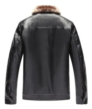 Men's winter PU faux leather biker jacket with polyester lining, zip front, black or brown, sizes XL to 5XL