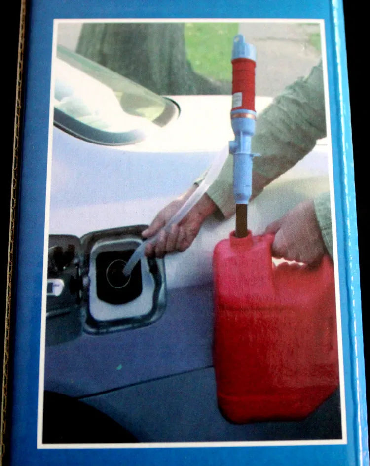 Manual hand pump fuel transfer siphon in blue or red colours for gasoline oil water chemical liquids